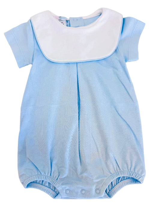 Blue Pima Bib Bubble with White Piping