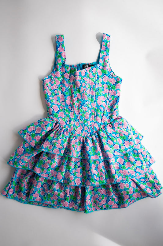 Skirted Ruffle Dress | Summer Blue Floral