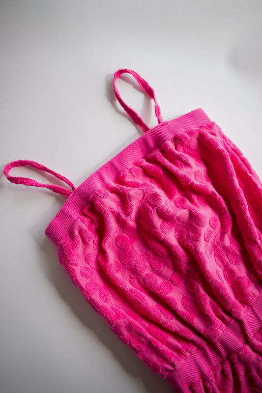 Daisy Towel Gathered Waist Dress | Fuschia