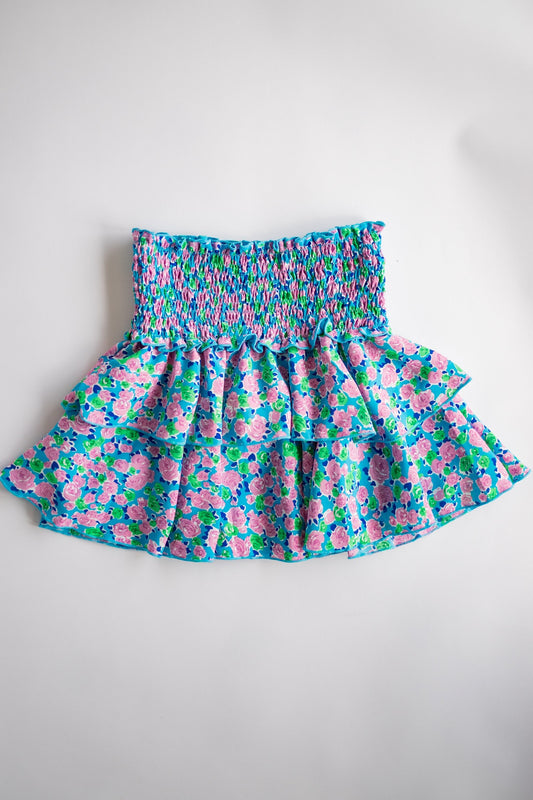 Smocked Tiered Skirt | Summer Blue Floral