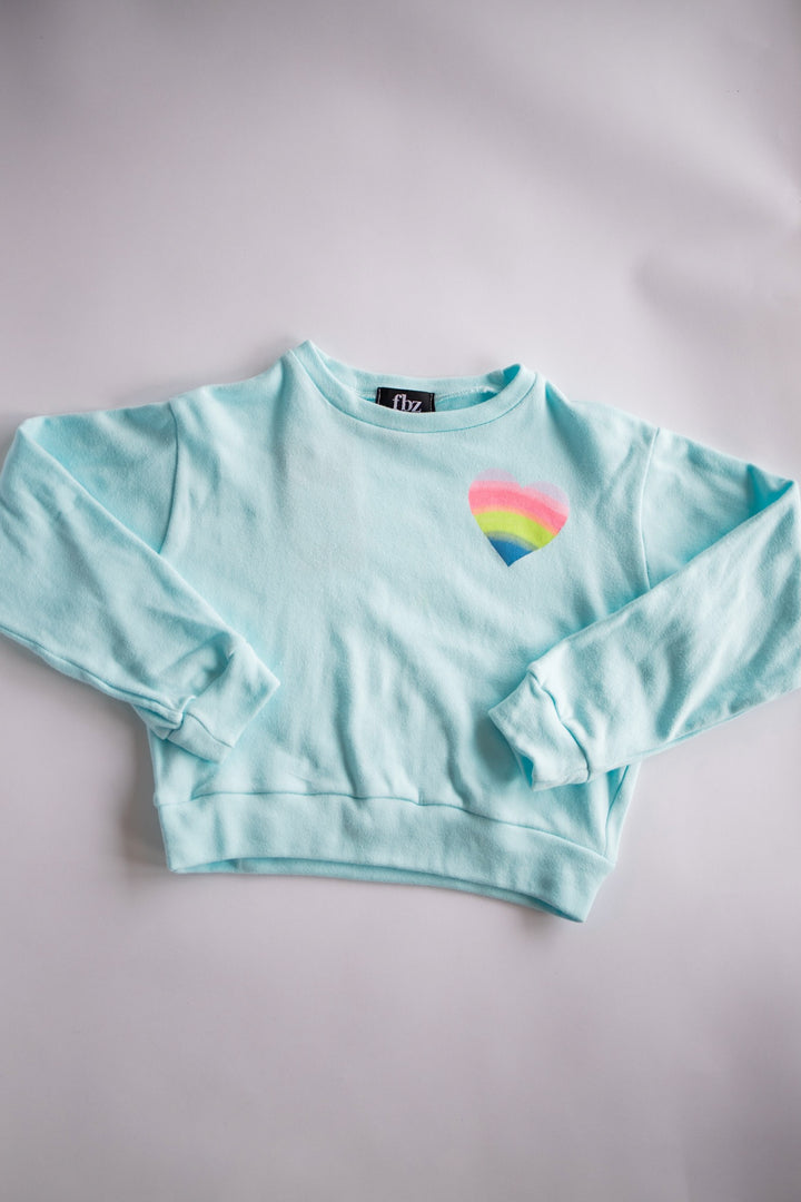 Rainbow Heart Pullover | Seafoam
