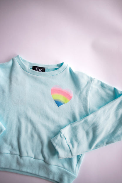Rainbow Heart Pullover | Seafoam