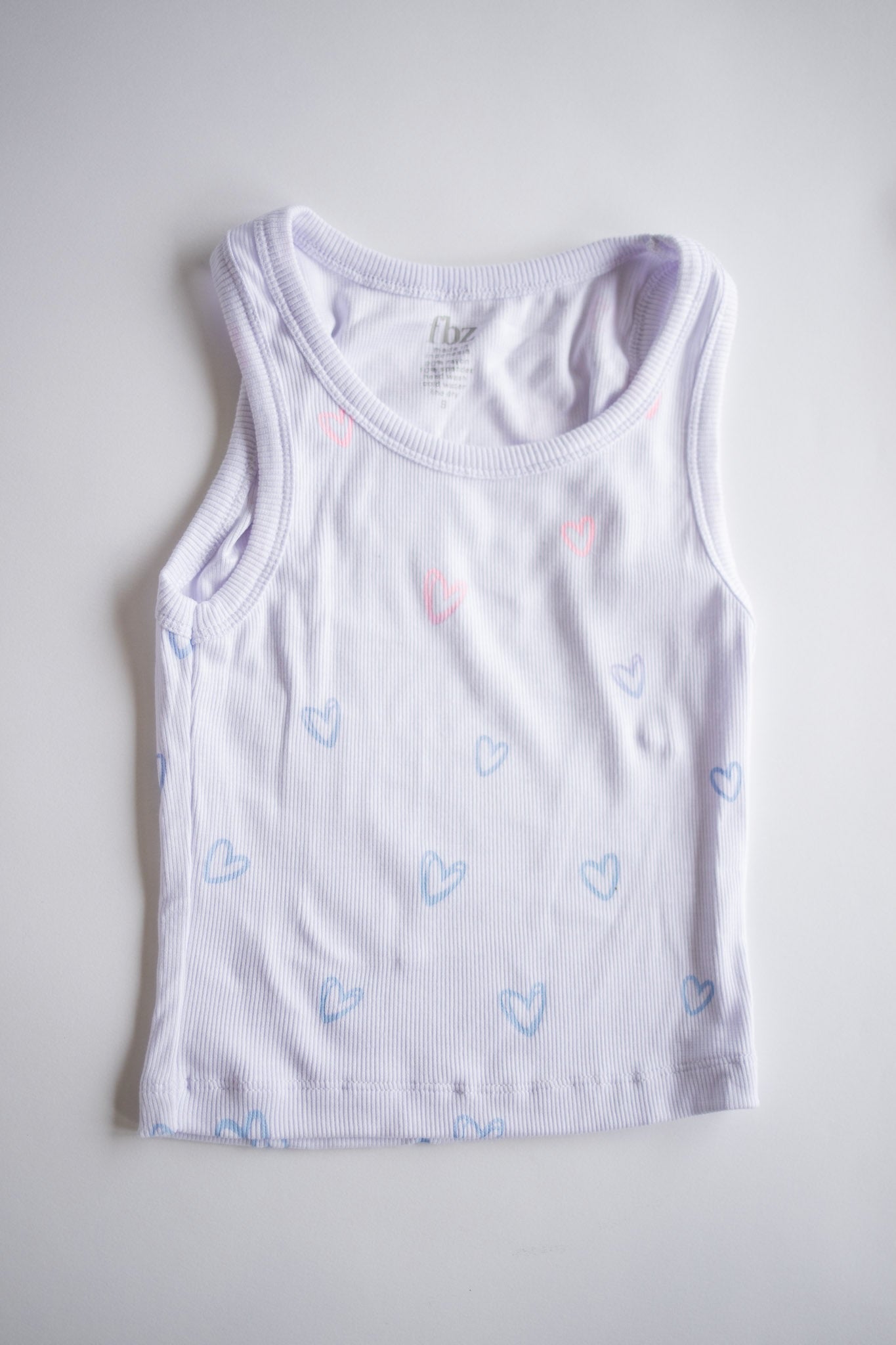 Ombre Heart Doodle Ribbed Tank | White + Pink/Blue