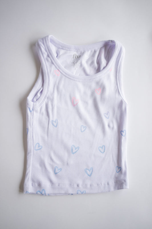 Ombre Heart Doodle Ribbed Tank | White + Pink/Blue