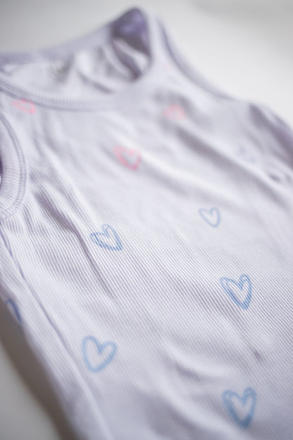 Ombre Heart Doodle Ribbed Tank | White + Pink/Blue