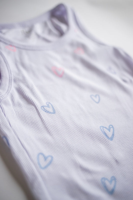 Ombre Heart Doodle Ribbed Tank | White + Pink/Blue