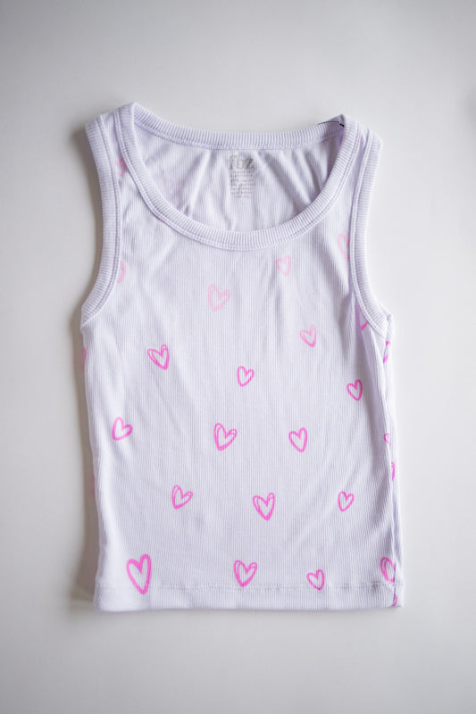 Ombre Heart Doodle Ribbed Tank | White + Pink