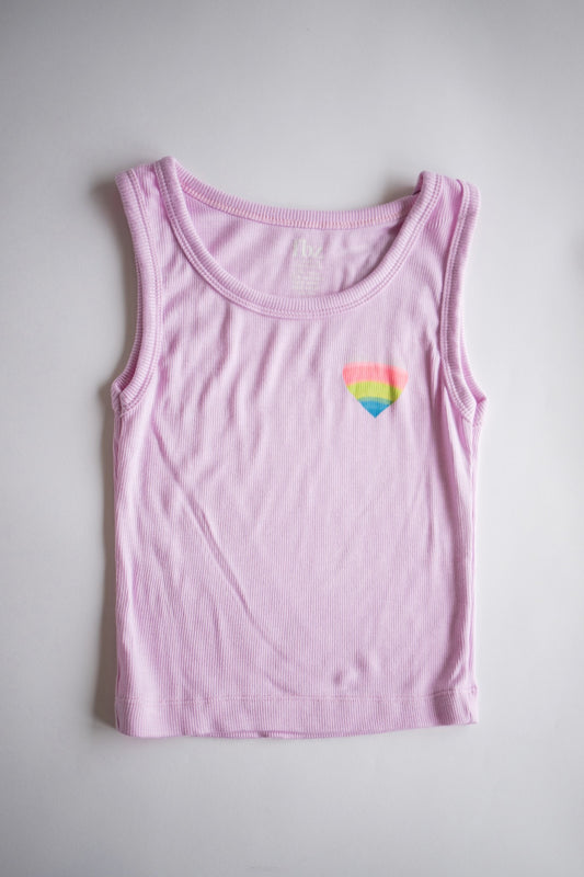 Rainbow Heart Ribbed Tank | Pastel Pink