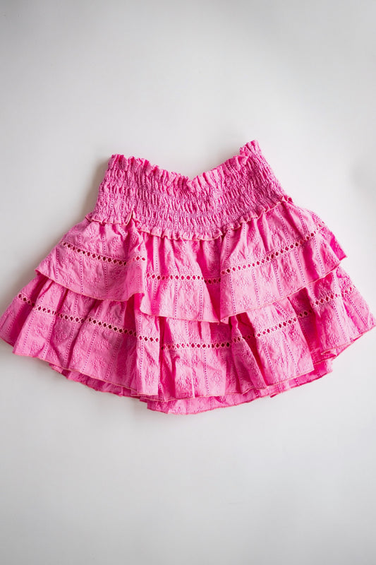 Eyelet Stripe Smocked Skirt | Pink