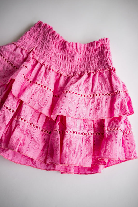 Eyelet Stripe Smocked Skirt | Pink