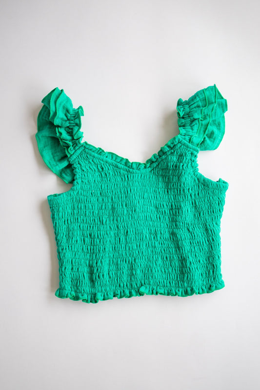 Smocked V Neck Top | Green