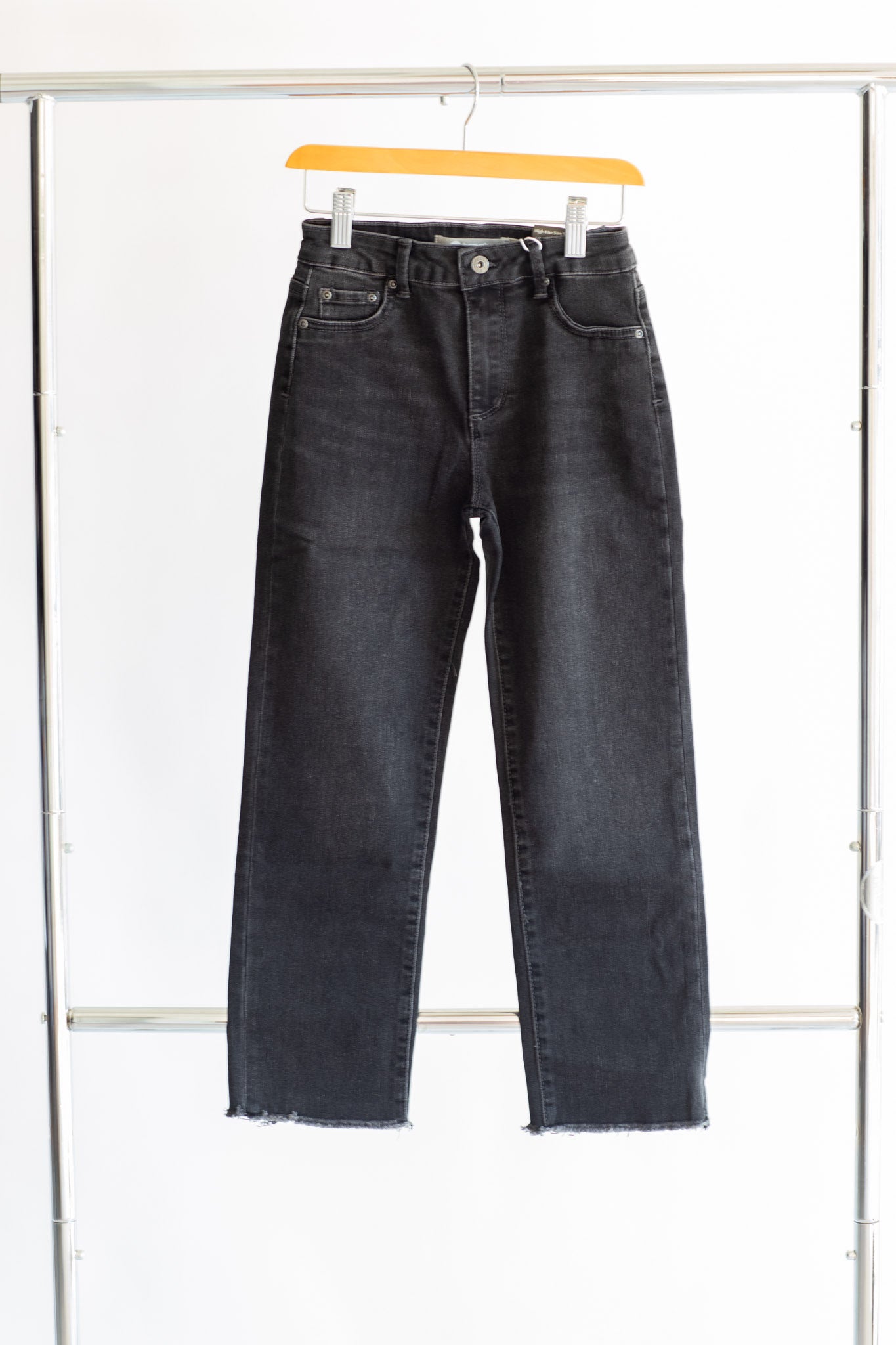 High Rise Slim Straight Jean | Washed Black