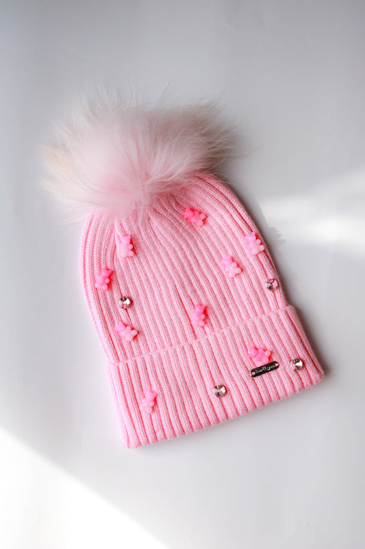 Gummy Bear Beanie with Fur Pom | Light Pink