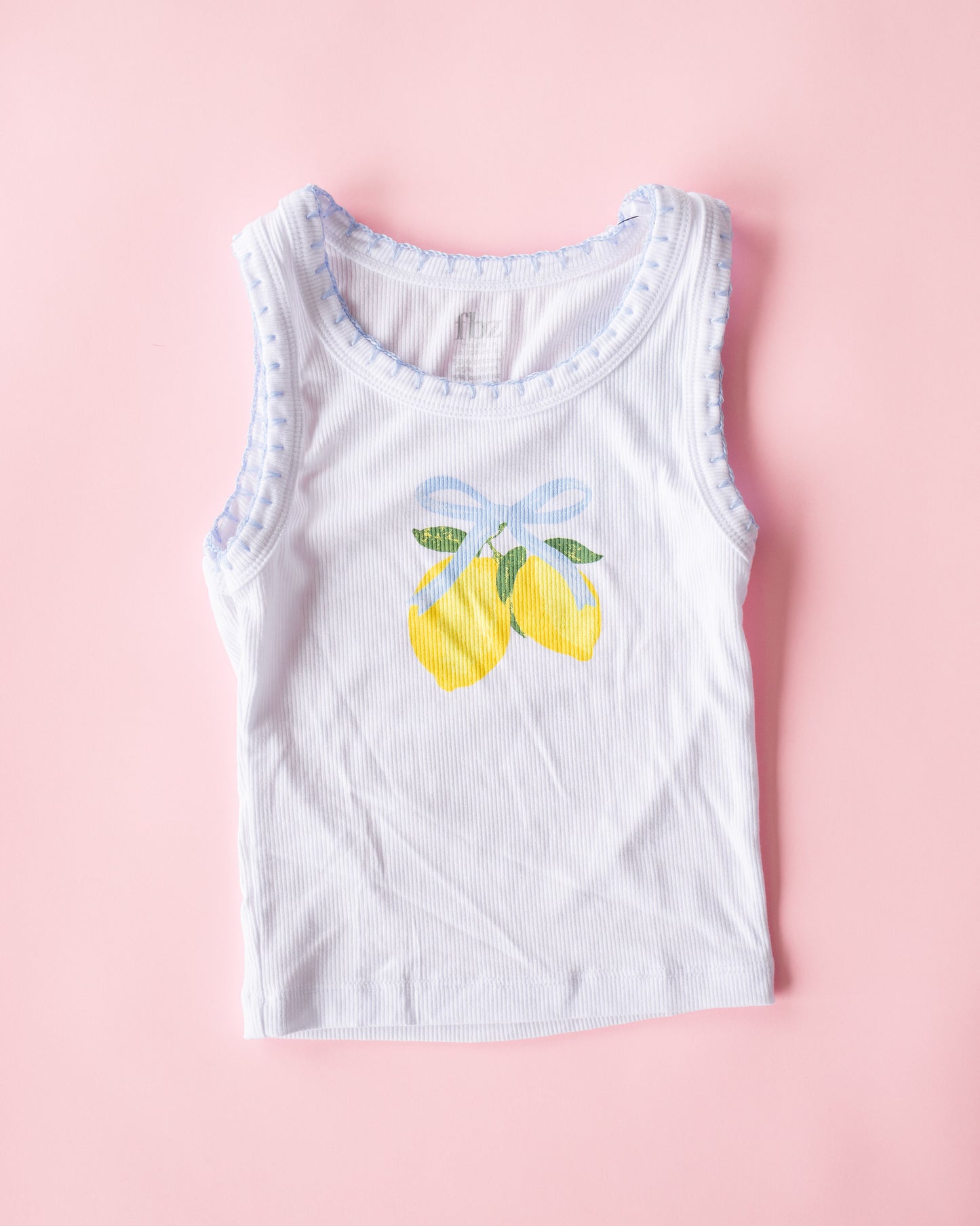 Ribbed Tank with Crochet Trim | Lemon with Bow