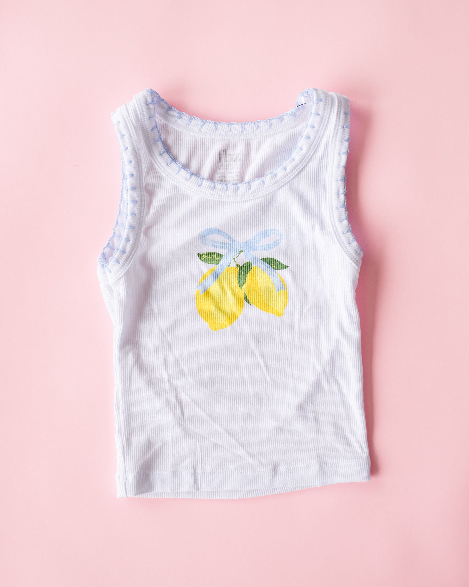 Ribbed Tank with Crochet Trim | Lemon with Bow