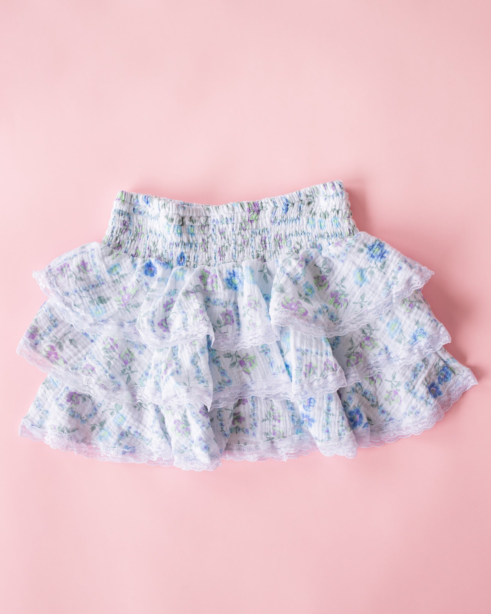Smocked Waist Tiered Skirt | Floral Stamp