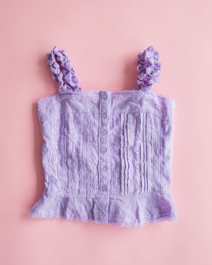 Lace Stripe Button Front Top | Lavender