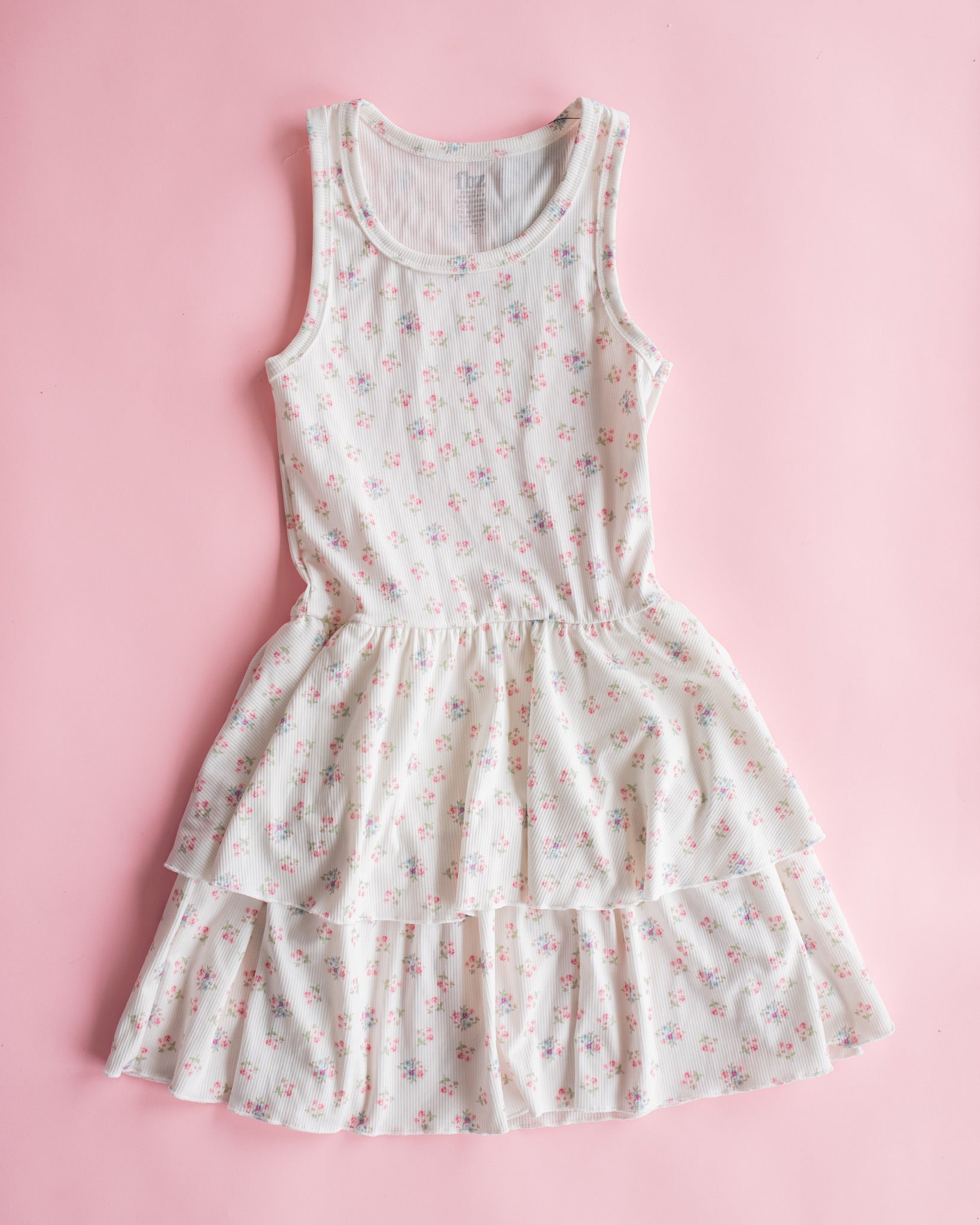 Ribbed Tiered Dress | Pink Ditsy