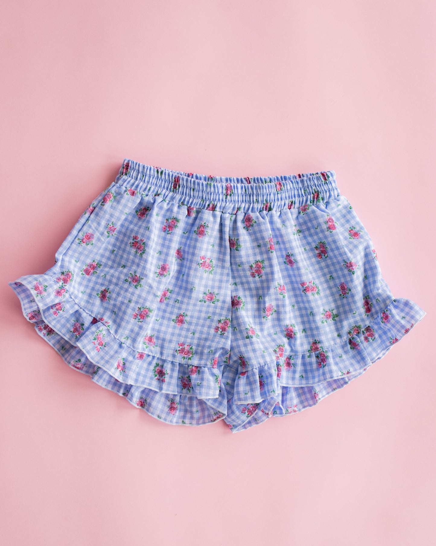 Ruffle Short | Blue Floral Gingham