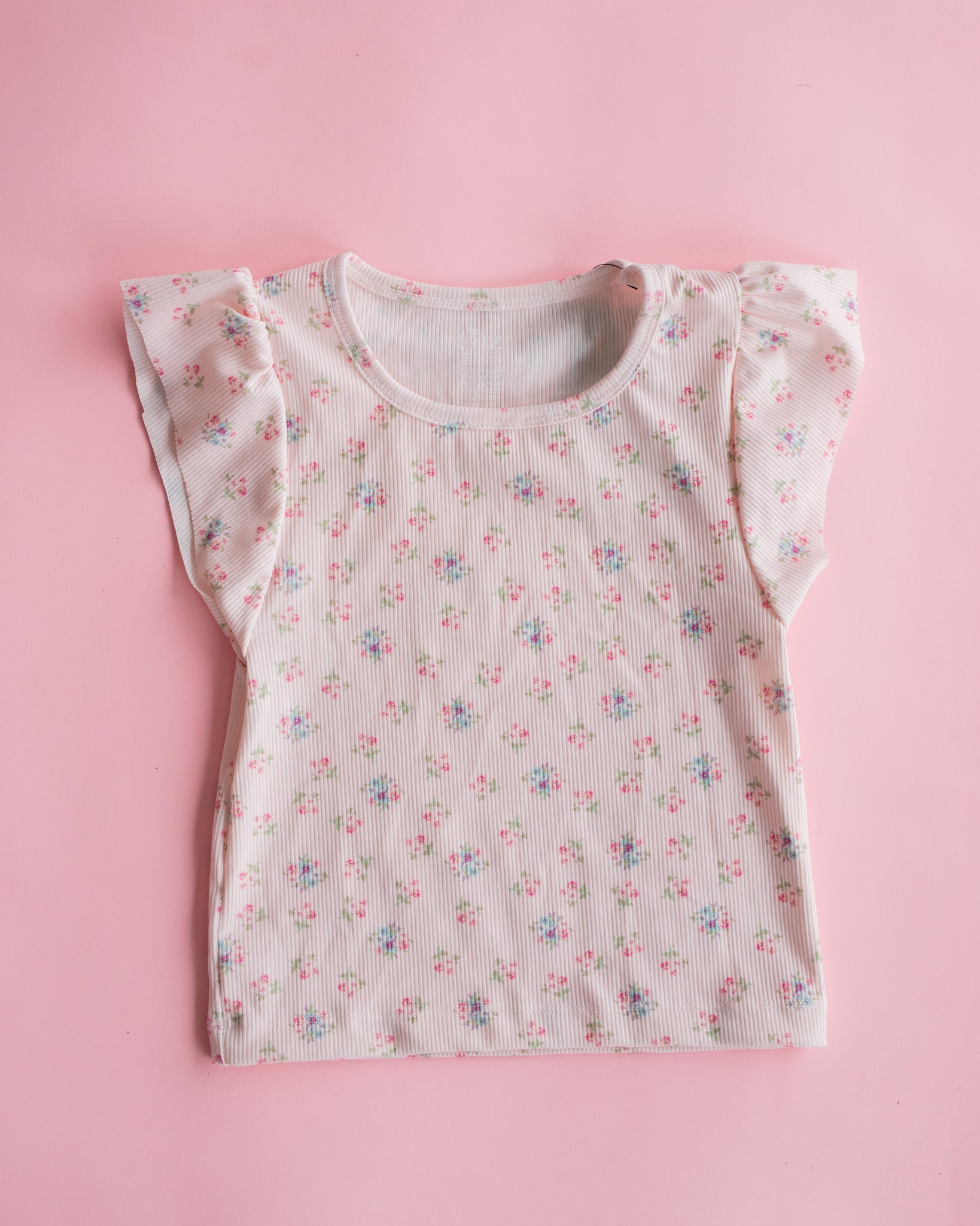 Ribbed Flutter Tank | Pink Ditsy