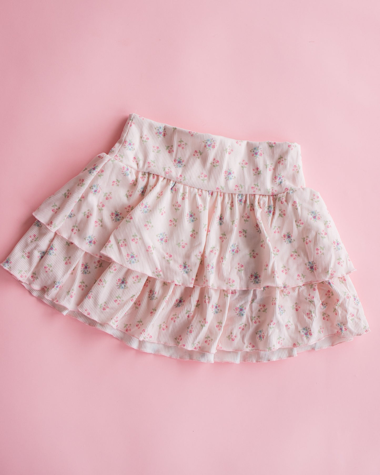Ribbed Tiered Skirt | Pink Ditsy