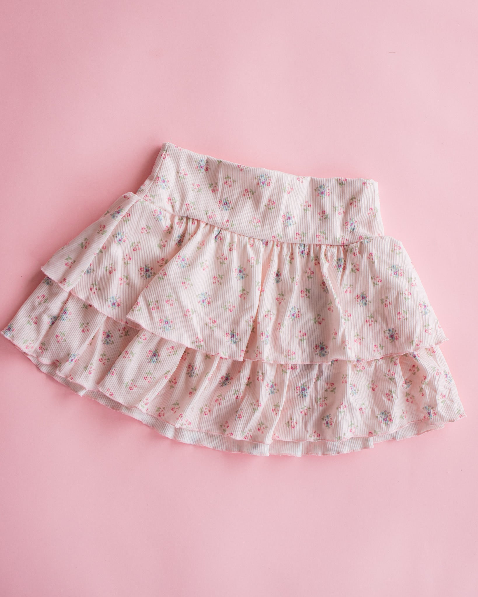 Ribbed Tiered Skirt | Pink Ditsy