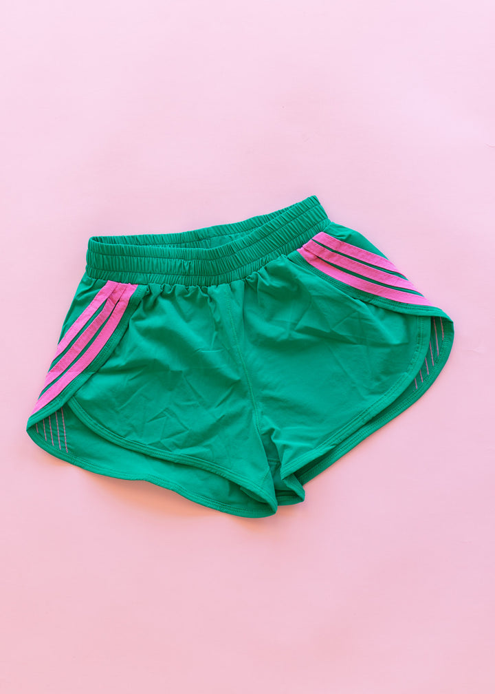 Sporty Short | Green with Pink Stripes