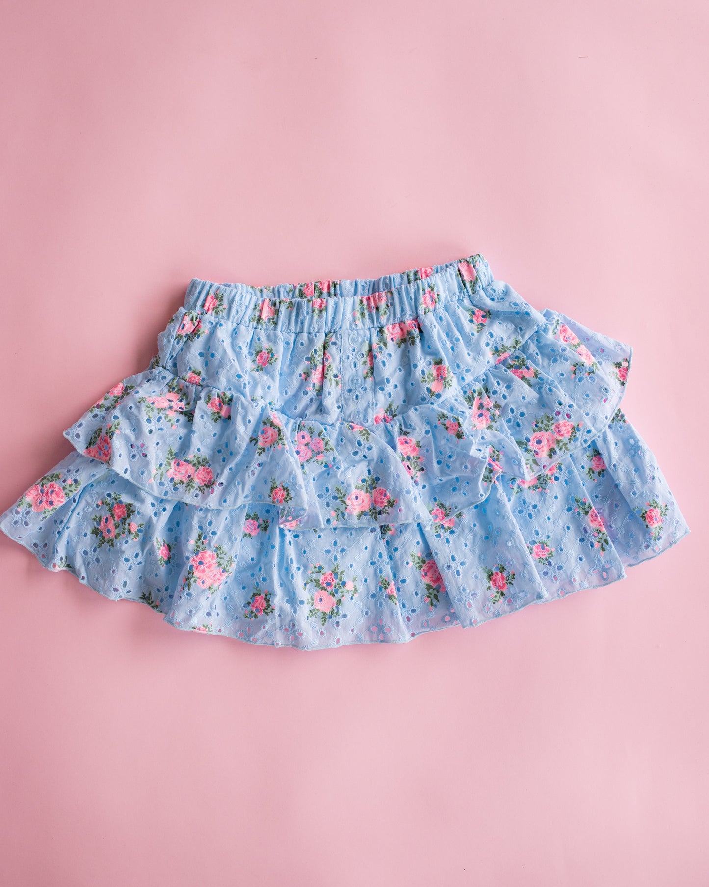 Eyelet Tiered Skirt | Blue and Pink Floral