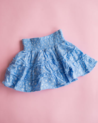 Tiered Skirt | Blue Ditsy Flowers