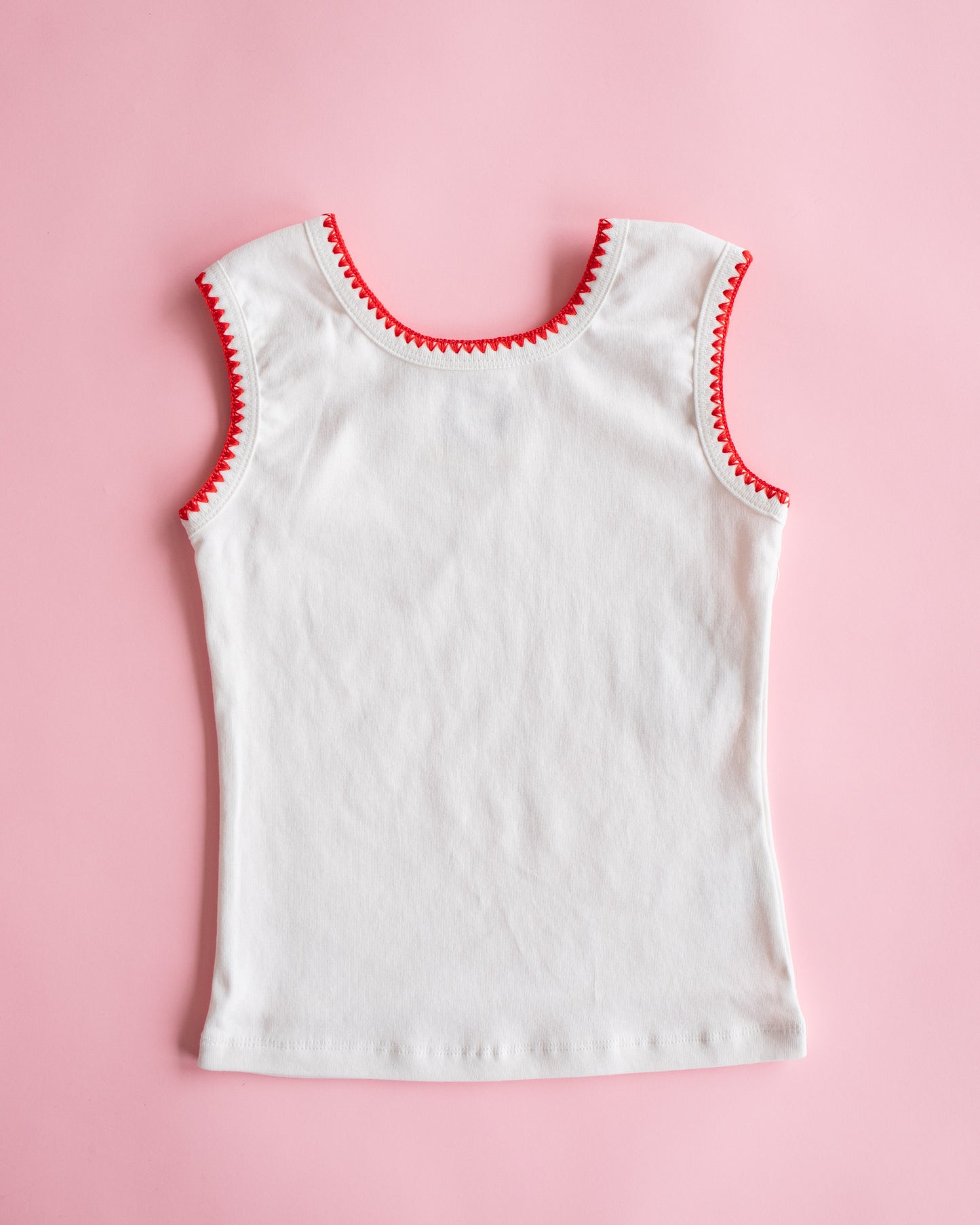 Blanket Stitch Rib Tank | White with Red
