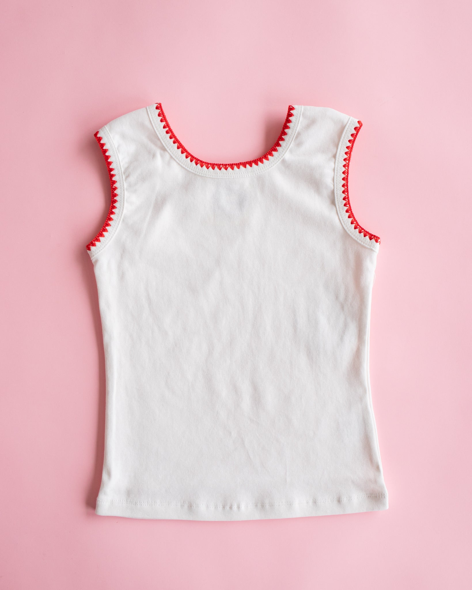 Blanket Stitch Rib Tank | White with Red