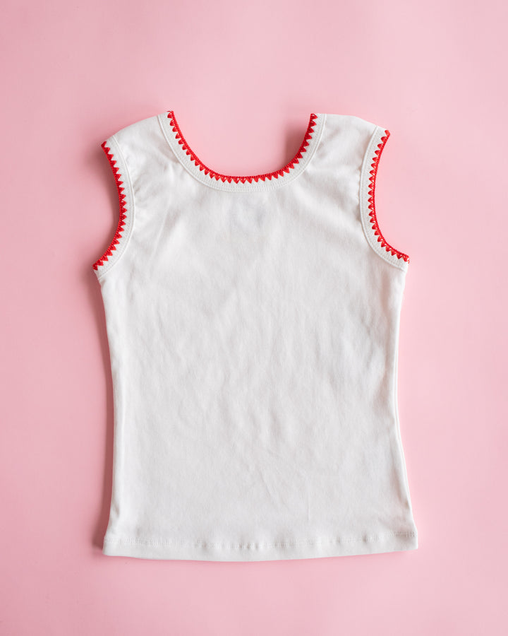 Blanket Stitch Rib Tank | White with Red