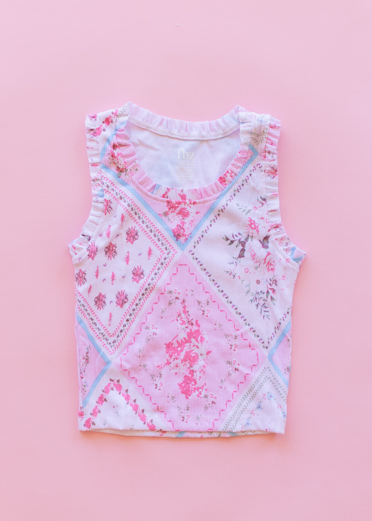 Ruffle Trim Rib Tank| Pink Handkerchief
