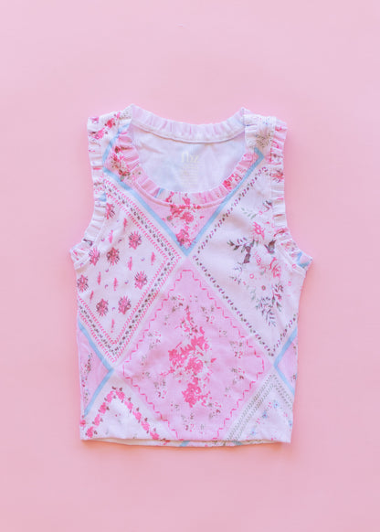 Ruffle Trim Rib Tank| Pink Handkerchief