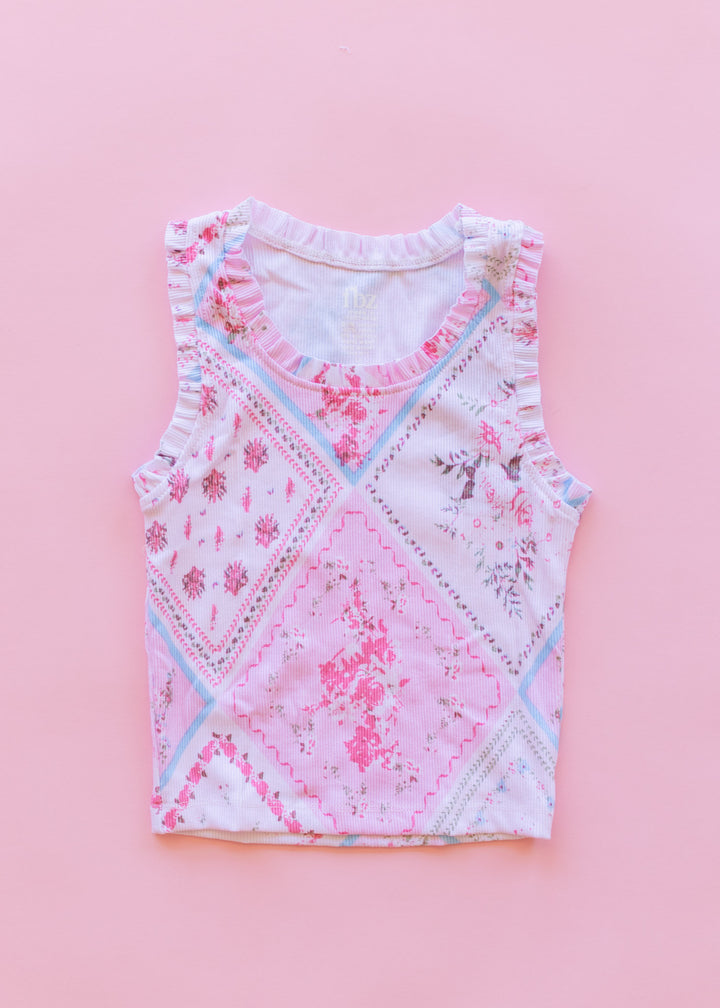 Ruffle Trim Rib Tank| Pink Handkerchief