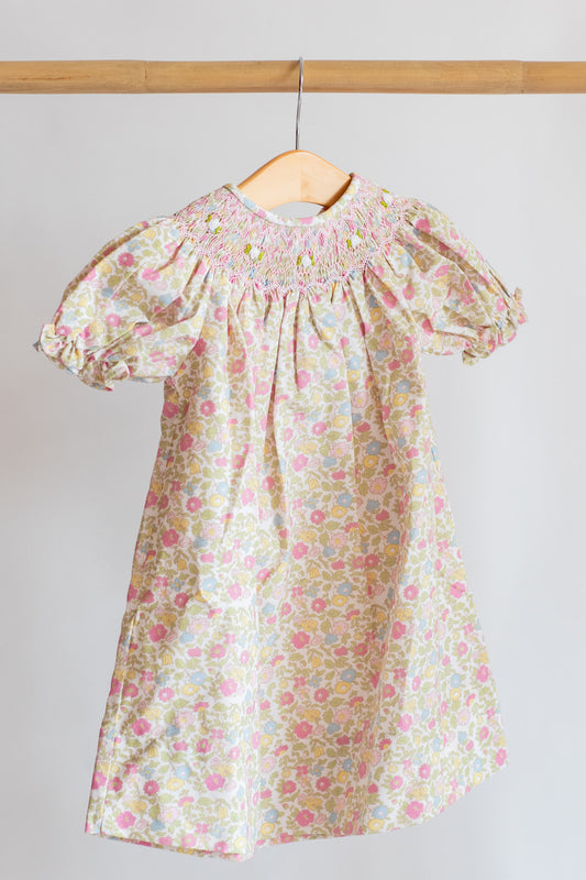 Claire Floral Smocked Dress | Rose, Blue & Yellow