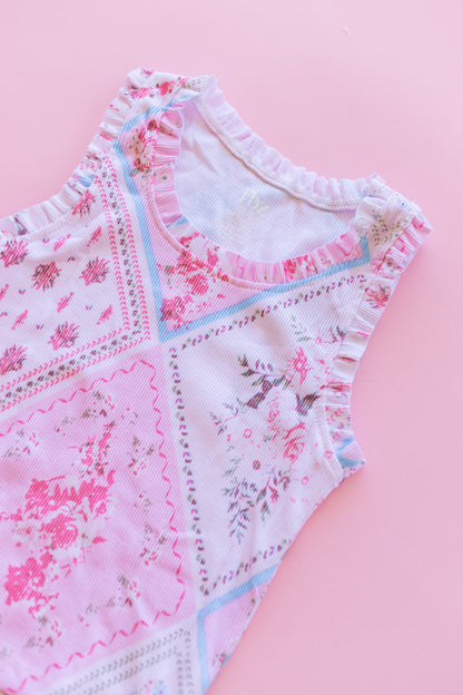 Ruffle Trim Rib Tank| Pink Handkerchief