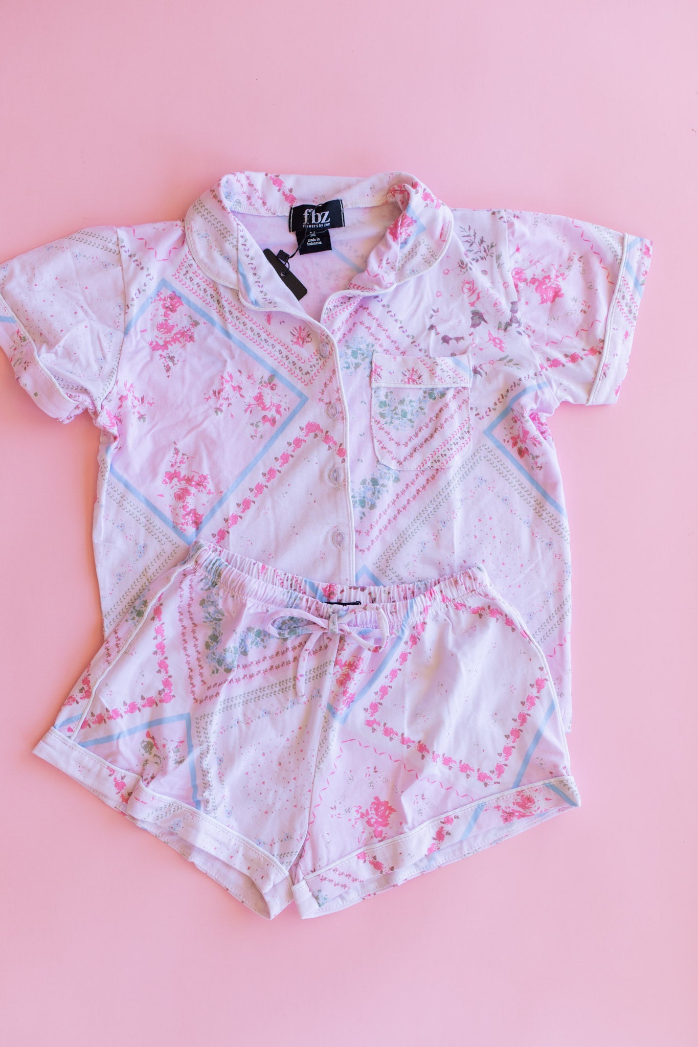 Short Sleeve Pajama Set | Pink Handkerchief