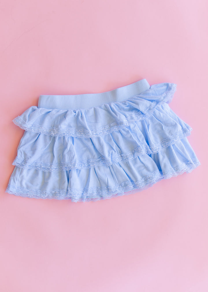 Lace Trim Tiered Skirt | Blue
