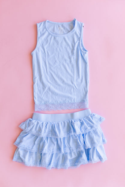Lace Trim Ribbed Tank | Blue
