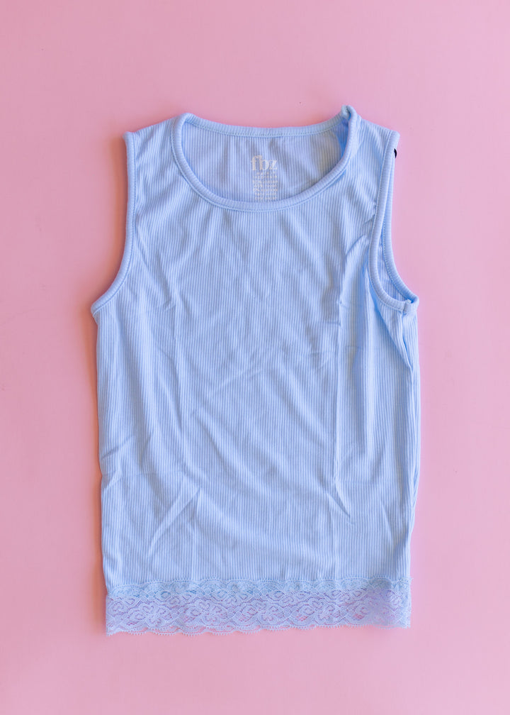 Lace Trim Ribbed Tank | Blue