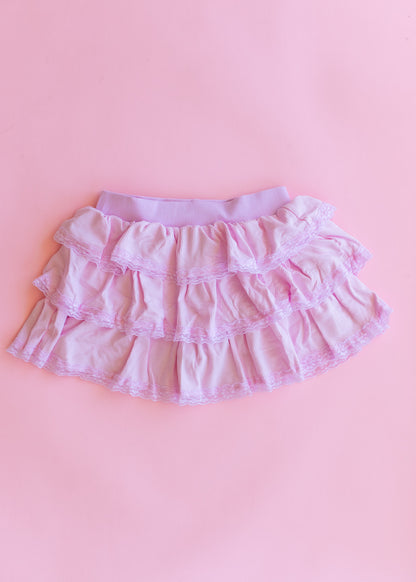 Lace Trim Tiered Skirt | Pink