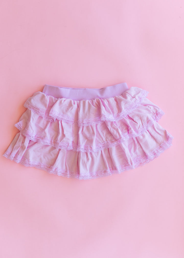 Lace Trim Tiered Skirt | Pink