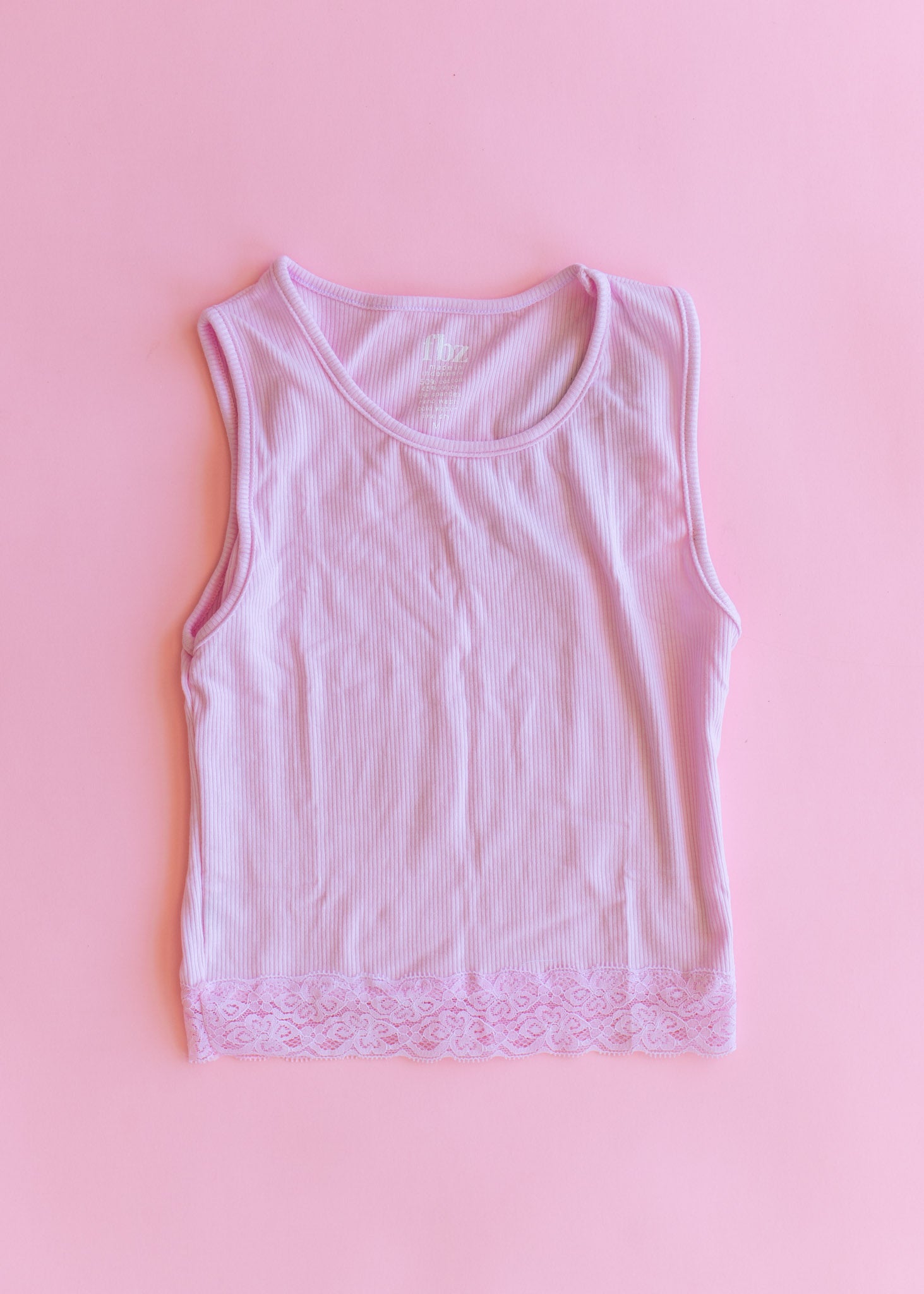 Lace Trim Ribbed Tank | Pink