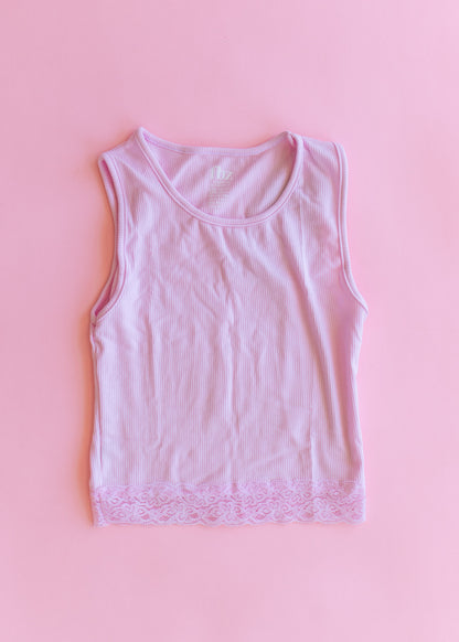Lace Trim Ribbed Tank | Pink