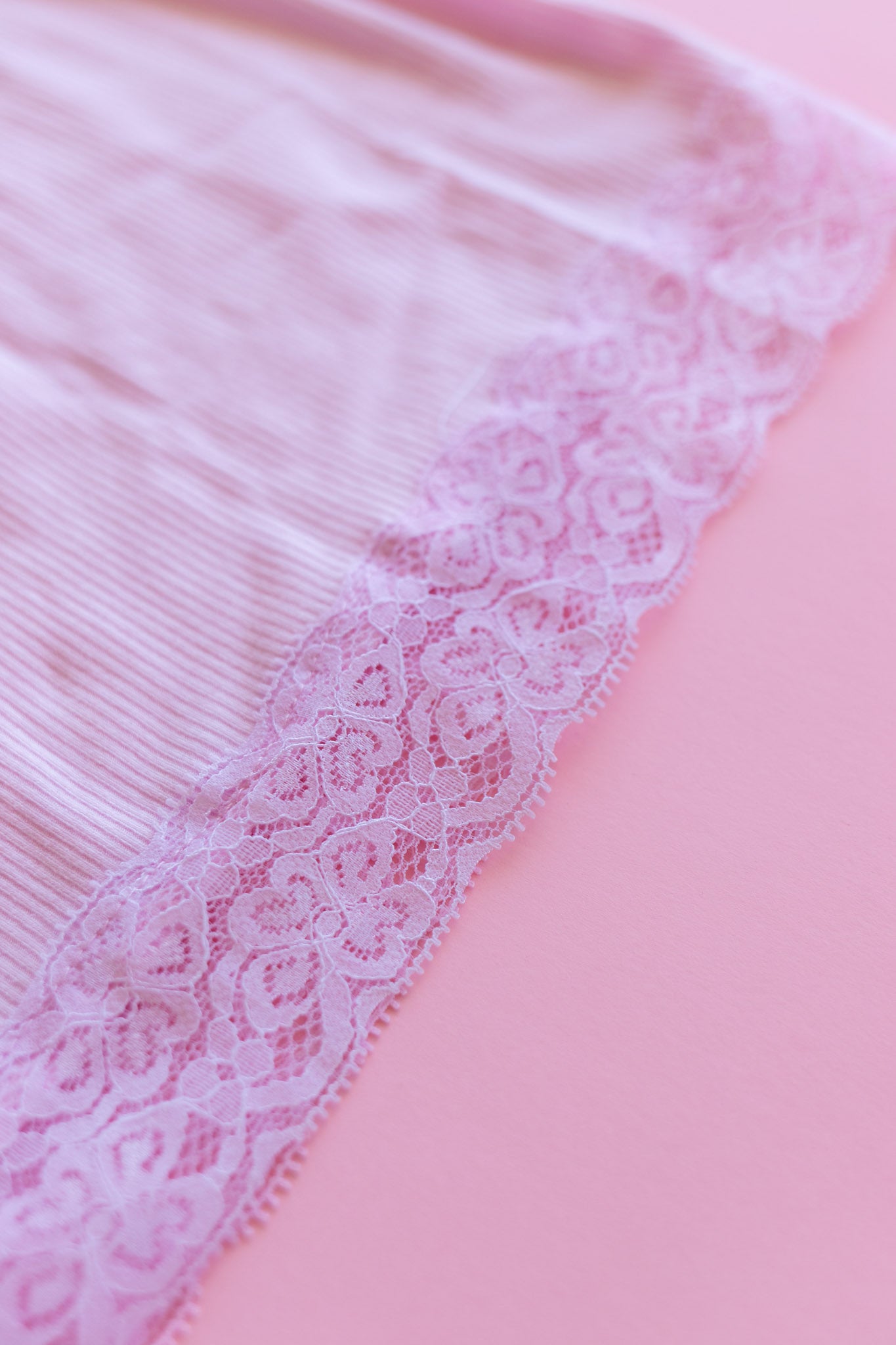 Lace Trim Ribbed Tank | Pink