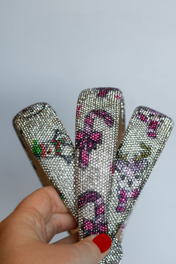 Fully Crystal Festive Headband | Pink Candy Cane