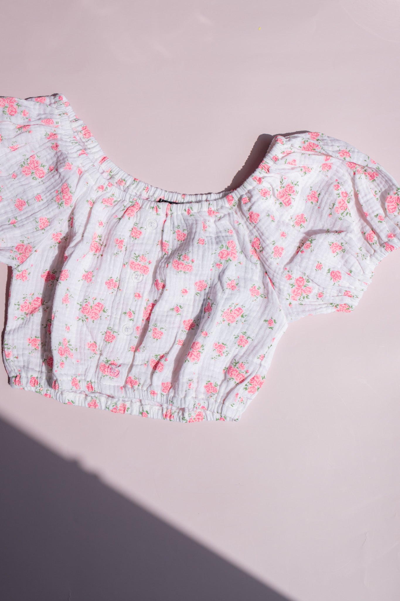 Muslin Floral Gathered Top | Pink Floral