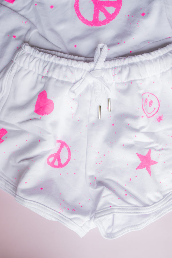 Splatter Icon Sweatshort | White/Pink