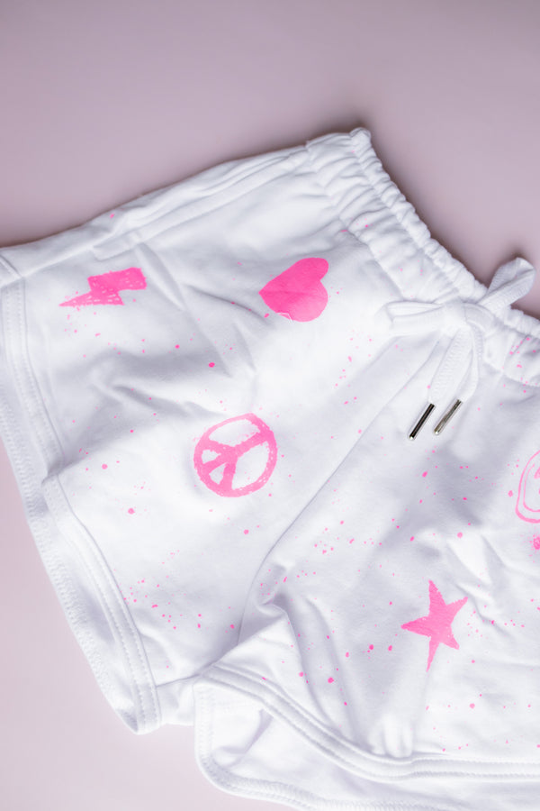 Splatter Icon Sweatshort | White/Pink